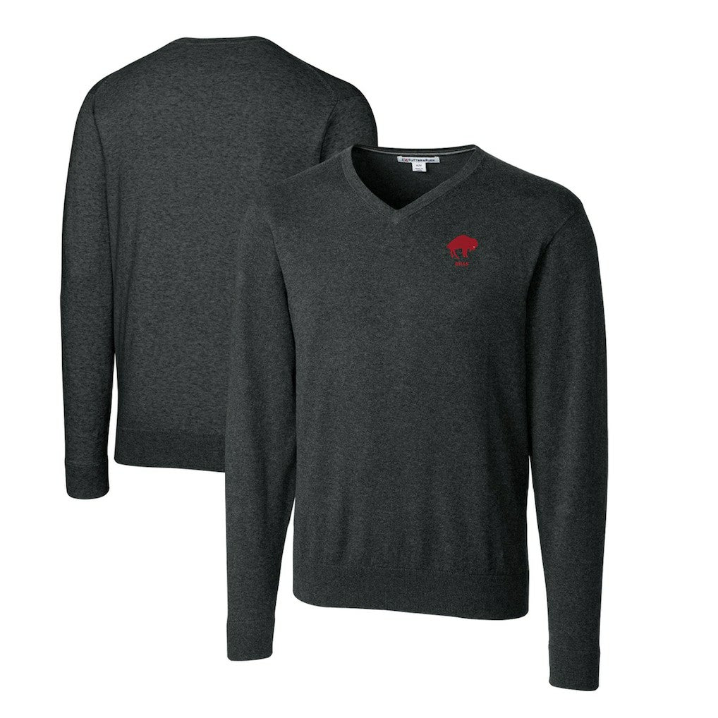 Buffalo Bills Cutter & Buck Throwback Logo Lakemont Tri-Blend Big & Tall V-Neck Pullover Sweater Heather Charcoal | NFL
