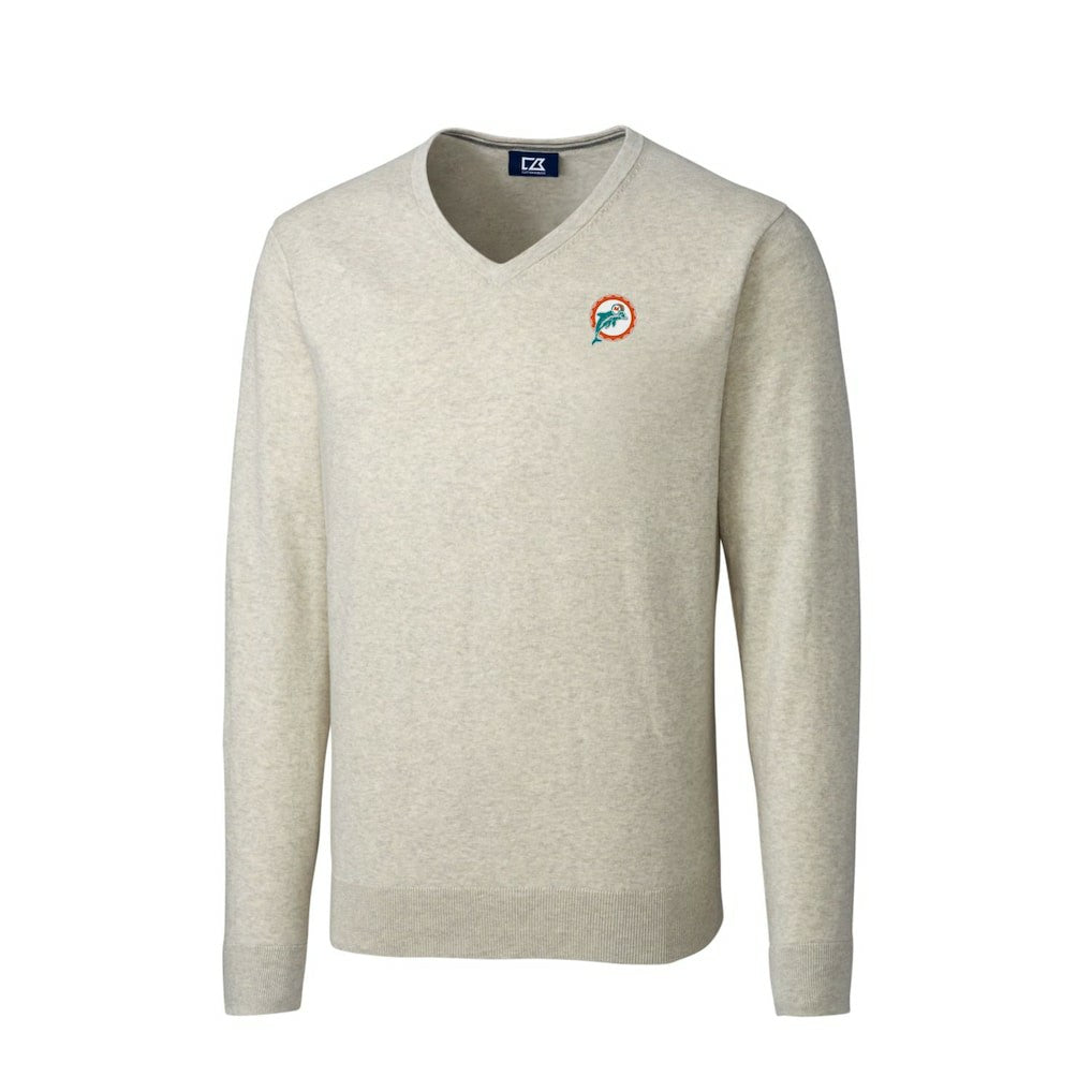 Miami Dolphins Cutter & Buck Throwback Logo Lakemont Tri-Blend Big & Tall V-Neck Pullover Sweater Oatmeal | NFL