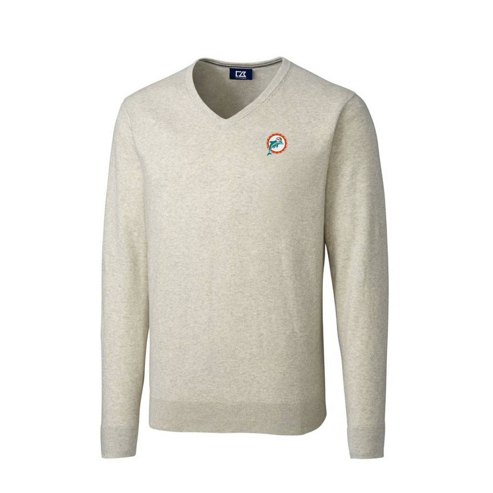 Miami Dolphins Cutter & Buck Throwback Logo Lakemont Tri-Blend Big & Tall V-Neck Pullover Sweater Oatmeal | NFL