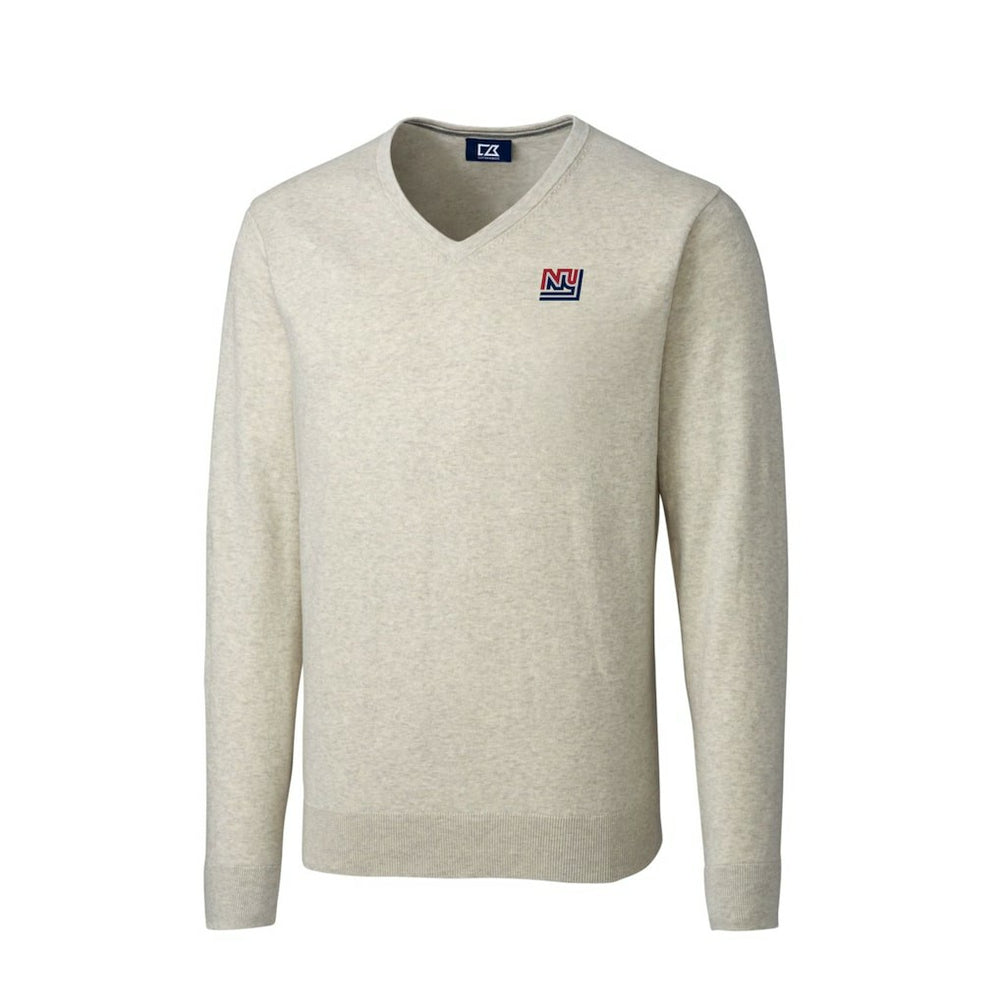 New York Giants Cutter & Buck Throwback Logo Lakemont Tri-Blend Big & Tall V-Neck Pullover Sweater Oatmeal | NFL