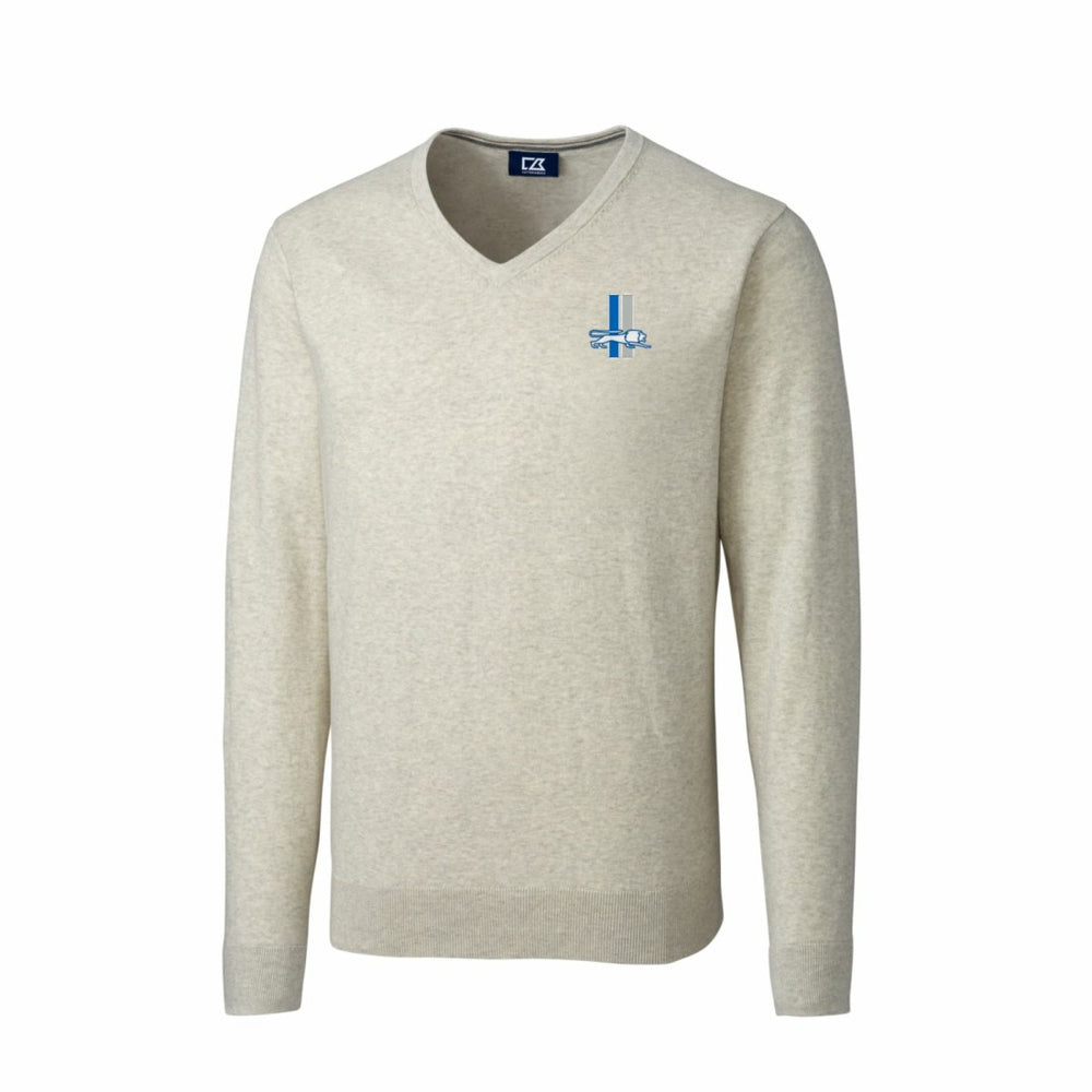 Detroit Lions Cutter & Buck Throwback Logo Lakemont Tri-Blend Big & Tall V-Neck Pullover Sweater Oatmeal | NFL
