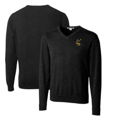 Pittsburgh Steelers Cutter & Buck Throwback Logo Lakemont Tri-Blend Big & Tall V-Neck Pullover Sweater Black | NFL