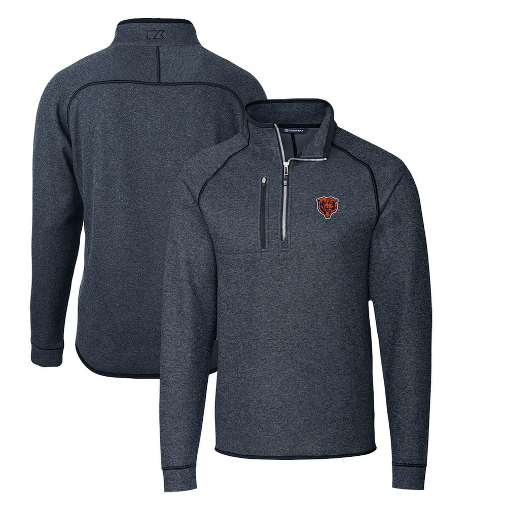 Chicago Bears Cutter & Buck Mainsail Sweater-Knit Big & Tall Half-Zip Pullover Jacket Heather Navy | NFL