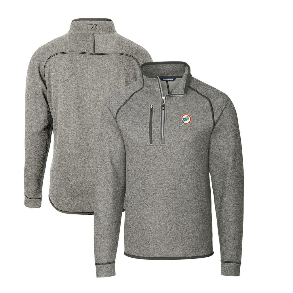 Miami Dolphins Cutter & Buck Mainsail Sweater-Knit Big & Tall Half-Zip Pullover Jacket Heather Gray | NFL