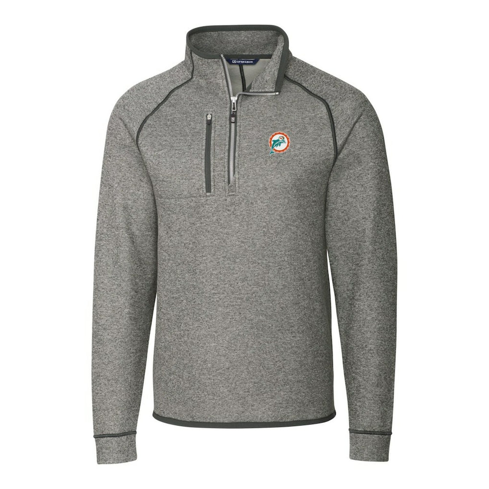 Miami Dolphins Cutter & Buck Mainsail Sweater-Knit Big & Tall Half-Zip Pullover Jacket Heather Gray | NFL
