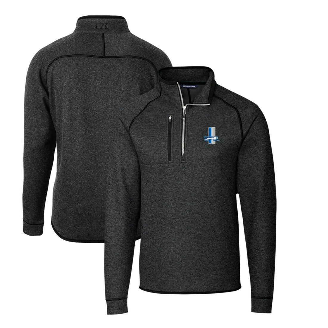 Detroit Lions Cutter & Buck Mainsail Sweater-Knit Big & Tall Half-Zip Pullover Jacket Heather Charcoal | NFL