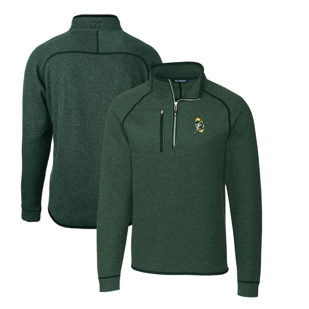 Green Bay Packers Cutter & Buck Mainsail Sweater-Knit Big & Tall Half-Zip Pullover Jacket Heather Green | NFL