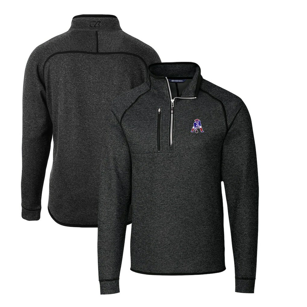 New England Patriots Cutter & Buck Mainsail Sweater-Knit Big & Tall Half-Zip Pullover Jacket Heather Charcoal | NFL