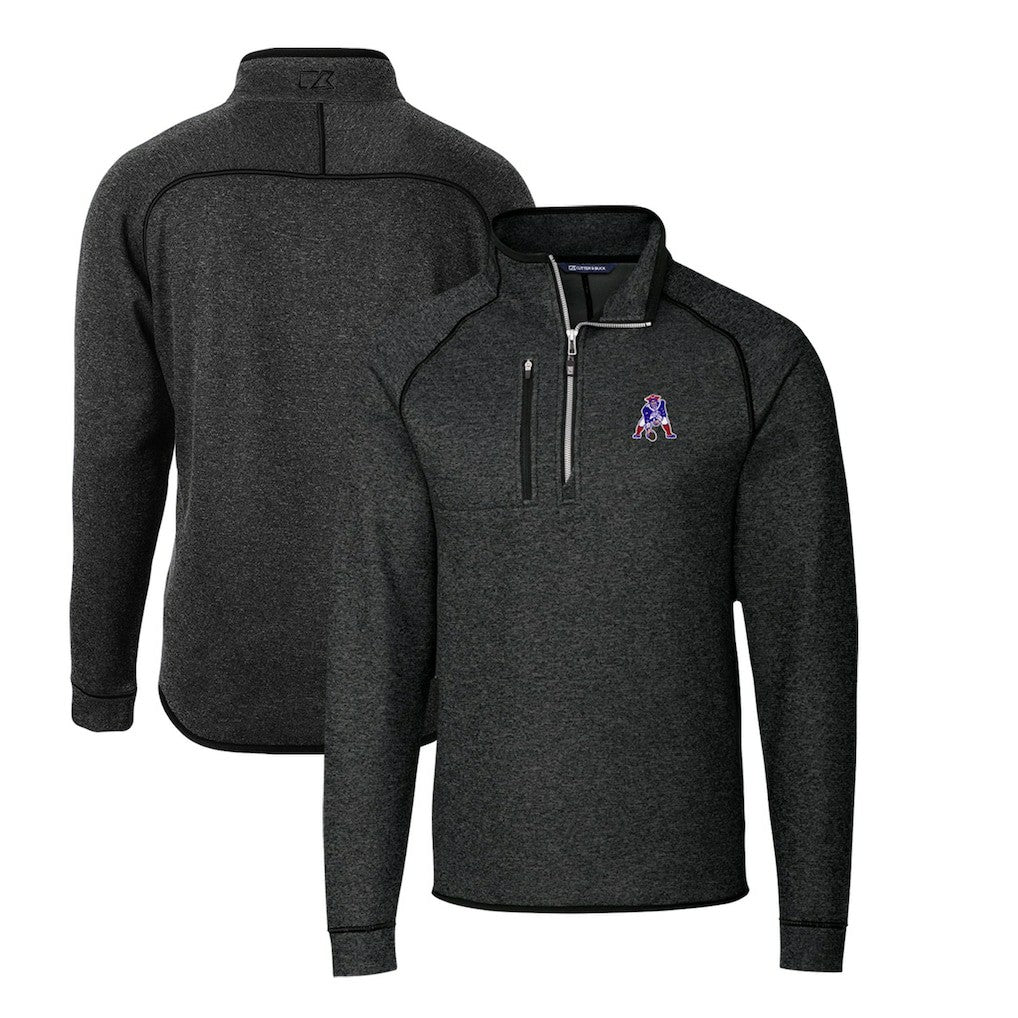 New England Patriots Cutter & Buck Mainsail Sweater-Knit Big & Tall Half-Zip Pullover Jacket Heather Charcoal | NFL