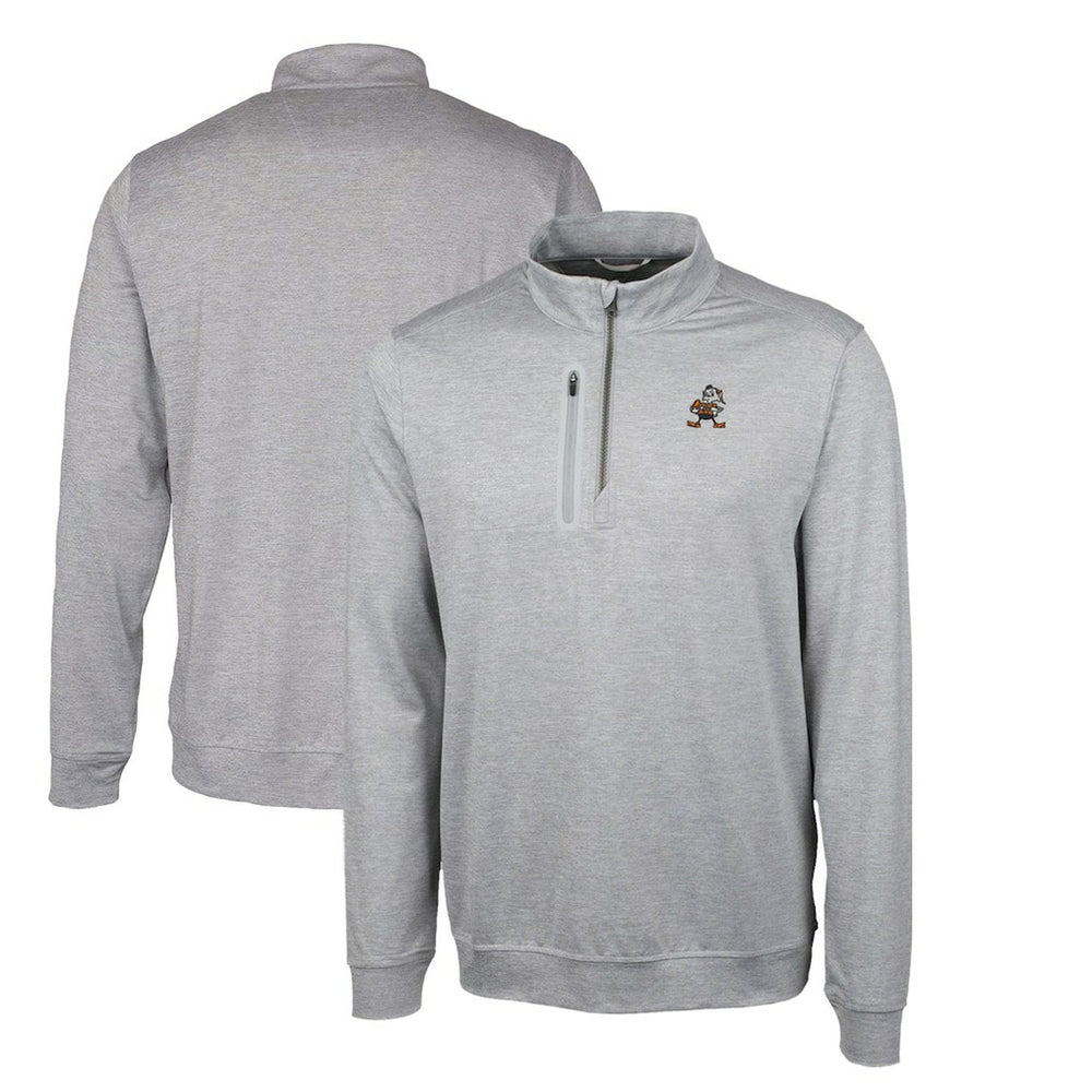 Cleveland Browns Cutter & Buck Stealth Heathered Big & Tall Throwback Logo Quarter-Zip Pullover Top Gray | NFL