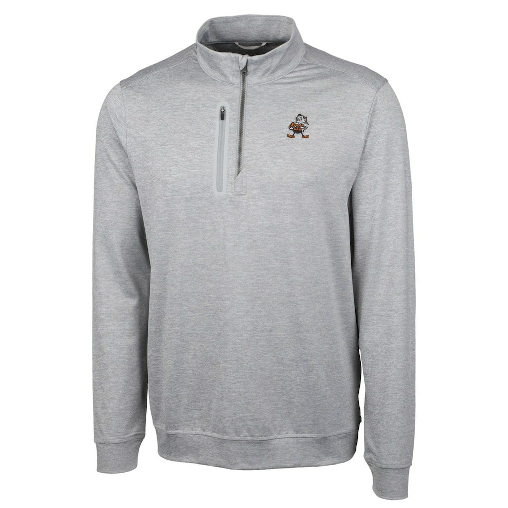 Cleveland Browns Cutter & Buck Stealth Heathered Big & Tall Throwback Logo Quarter-Zip Pullover Top Gray | NFL