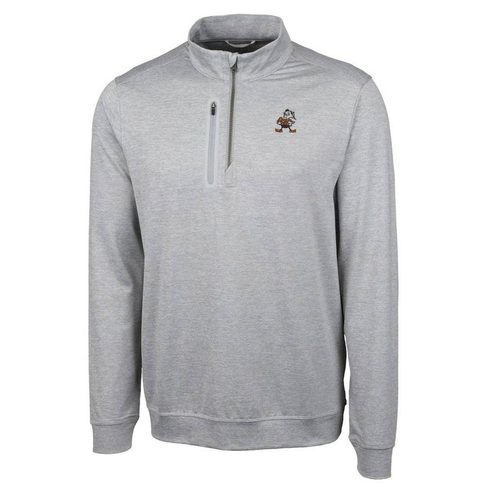 Cleveland Browns Cutter & Buck Stealth Heathered Big & Tall Throwback Logo Quarter-Zip Pullover Top Gray | NFL