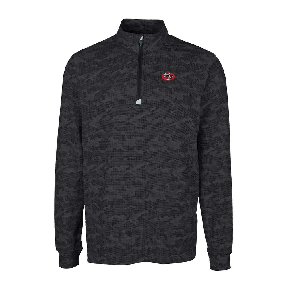 San Francisco 49ers Cutter & Buck Throwback Logo Big & Tall Traverse Camo Print Stretch Quarter-Zip Pullover Top Black | NFL