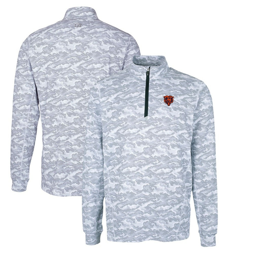 Chicago Bears Cutter & Buck Throwback Logo Big & Tall Traverse Camo Print Stretch Quarter-Zip Pullover Top Charcoal | NFL