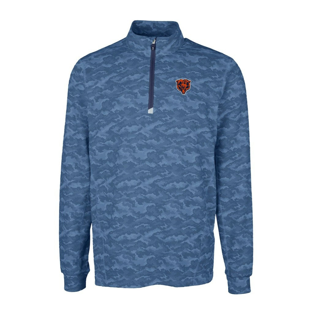 Chicago Bears Cutter & Buck Throwback Logo Big & Tall Traverse Camo Print Stretch Quarter-Zip Pullover Top Navy | NFL