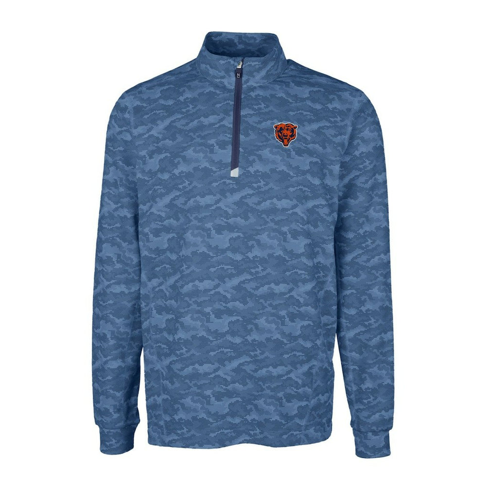 Chicago Bears Cutter & Buck Throwback Logo Big & Tall Traverse Camo Print Stretch Quarter-Zip Pullover Top Navy | NFL