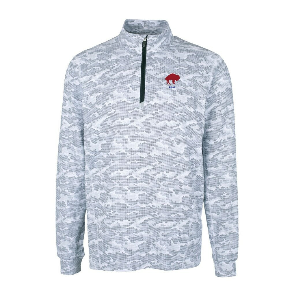 Buffalo Bills Cutter & Buck Throwback Logo Big & Tall Traverse Camo Print Stretch Quarter-Zip Pullover Top Charcoal | NFL