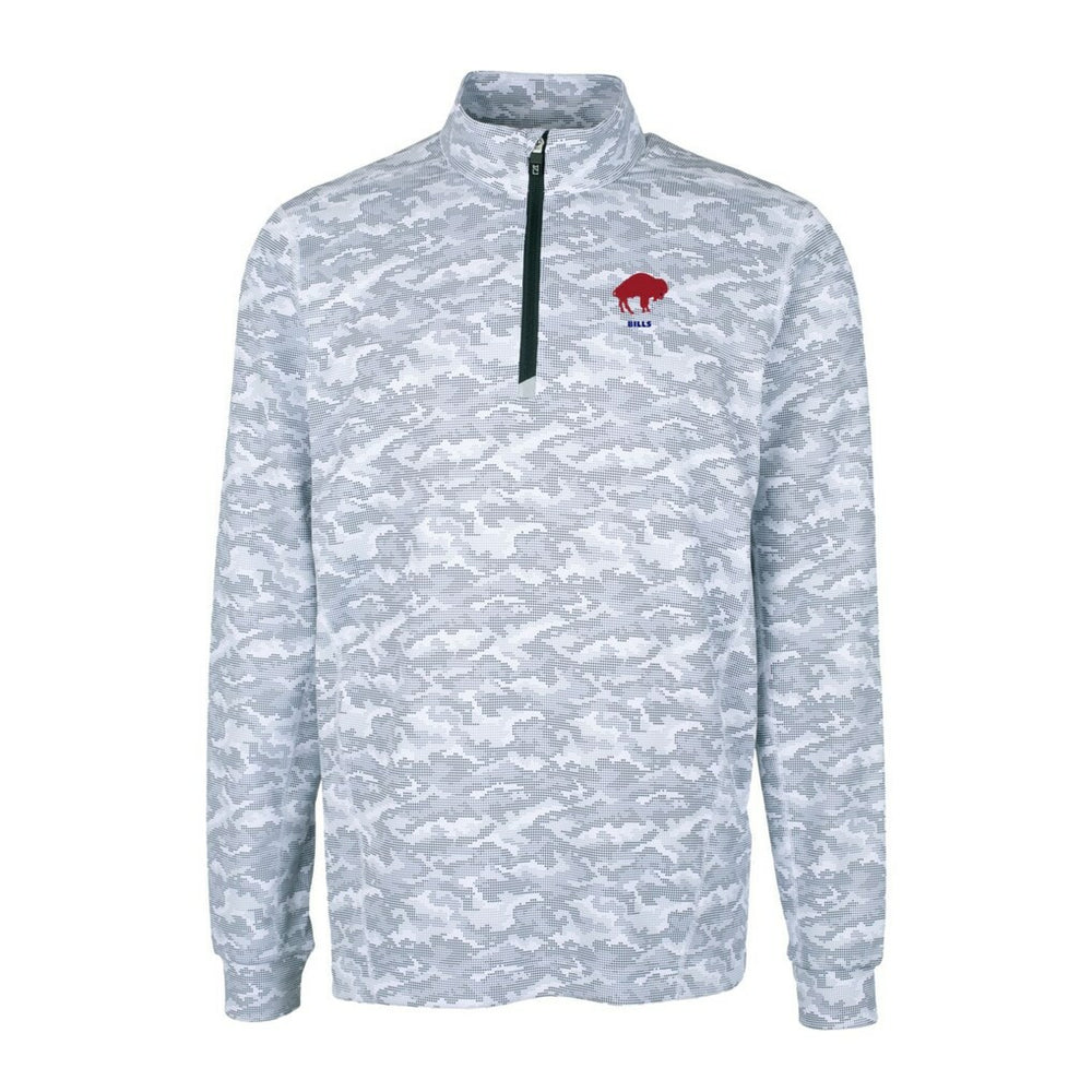 Buffalo Bills Cutter & Buck Throwback Logo Big & Tall Traverse Camo Print Stretch Quarter-Zip Pullover Top Charcoal | NFL