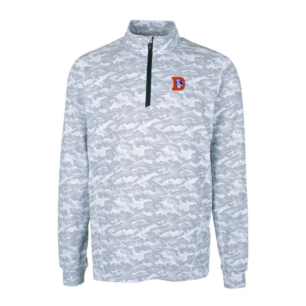 Denver Broncos Cutter & Buck Throwback Logo Big & Tall Traverse Camo Print Stretch Quarter-Zip Pullover Top Charcoal | NFL