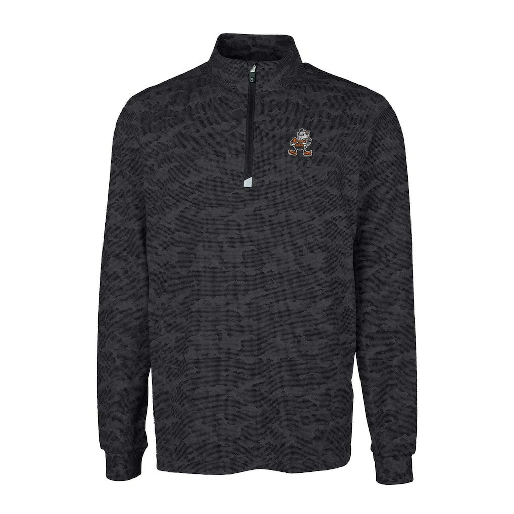 Cleveland Browns Cutter & Buck Throwback Logo Big & Tall Traverse Camo Print Stretch Quarter-Zip Pullover Top Black | NFL