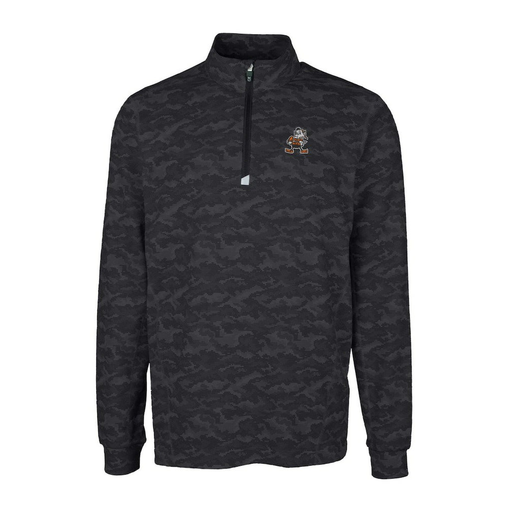 Cleveland Browns Cutter & Buck Throwback Logo Big & Tall Traverse Camo Print Stretch Quarter-Zip Pullover Top Black | NFL