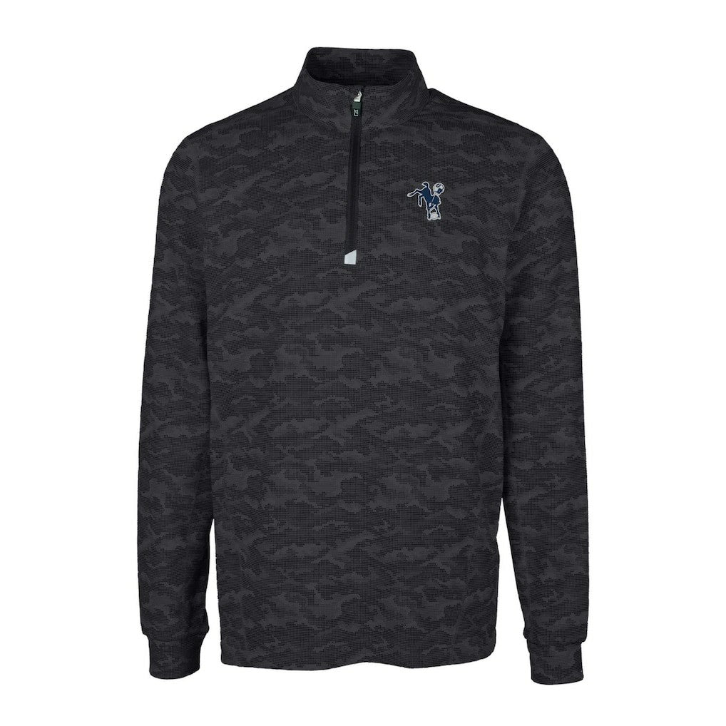 Indianapolis Colts Cutter & Buck Throwback Logo Big & Tall Traverse Camo Print Stretch Quarter-Zip Pullover Top Black | NFL