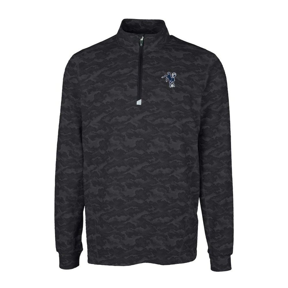 Indianapolis Colts Cutter & Buck Throwback Logo Big & Tall Traverse Camo Print Stretch Quarter-Zip Pullover Top Black | NFL