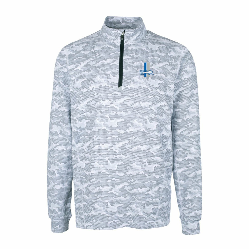 Detroit Lions Cutter & Buck Throwback Logo Big & Tall Traverse Camo Print Stretch Quarter-Zip Pullover Top Charcoal | NFL