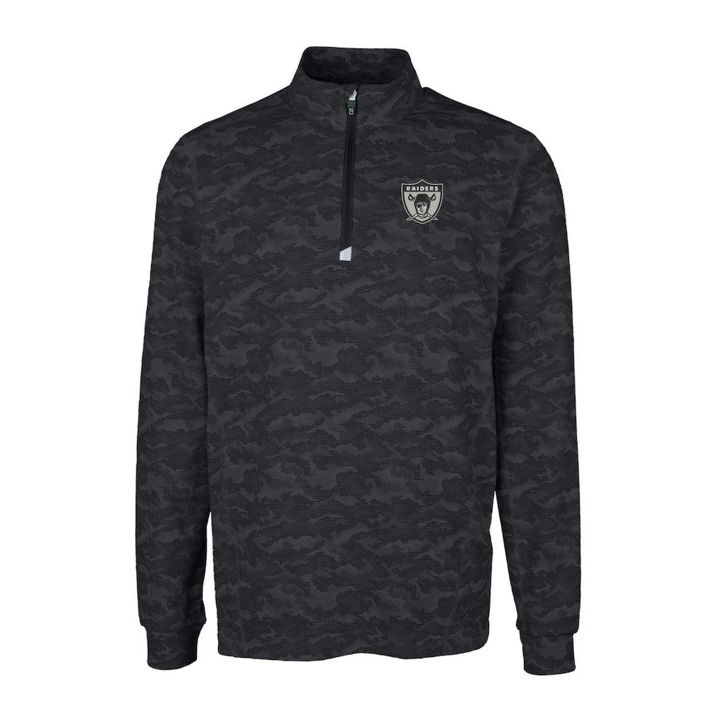 Las Vegas Raiders Cutter & Buck Throwback Logo Big & Tall Traverse Camo Print Stretch Quarter-Zip Pullover Top Black | NFL