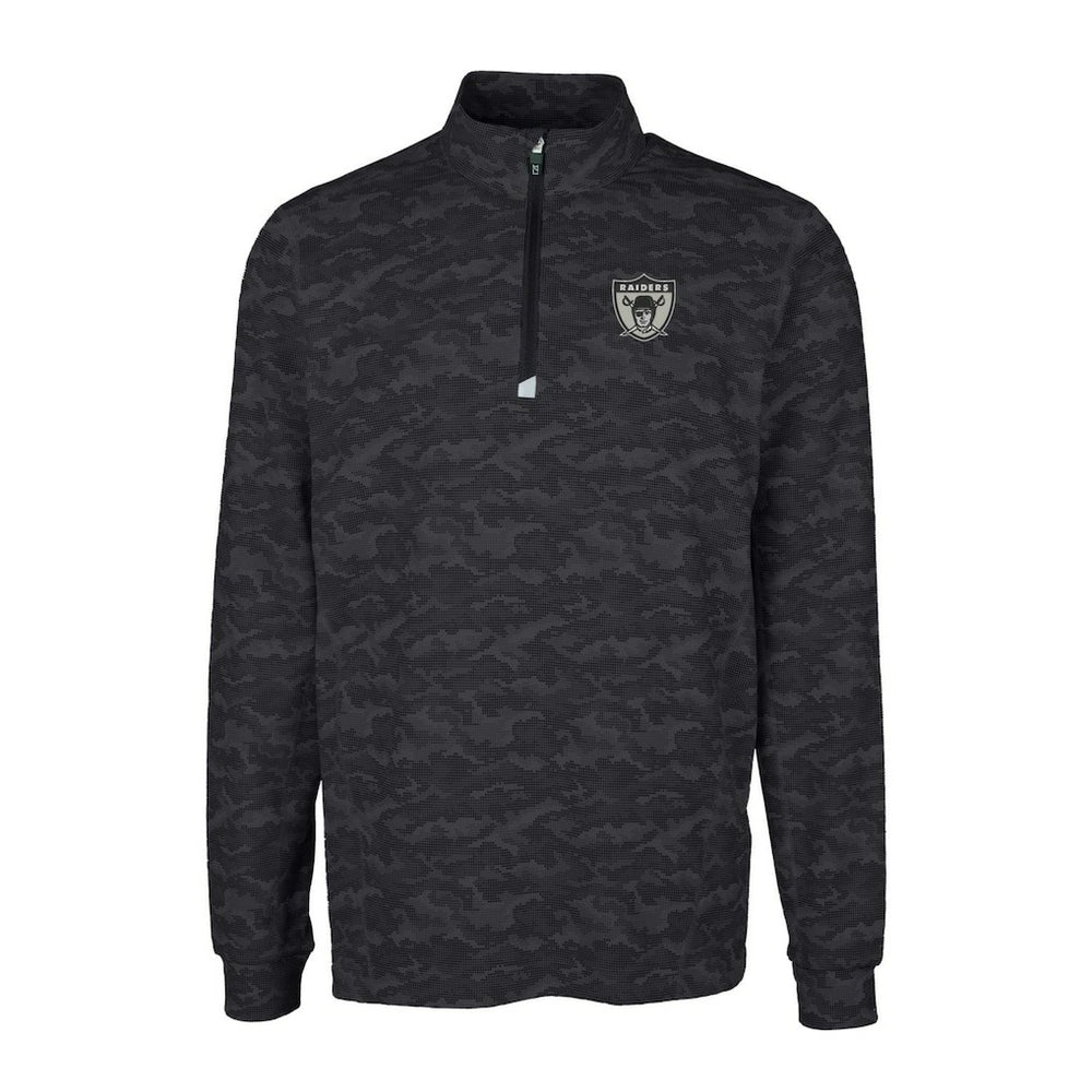 Las Vegas Raiders Cutter & Buck Throwback Logo Big & Tall Traverse Camo Print Stretch Quarter-Zip Pullover Top Black | NFL