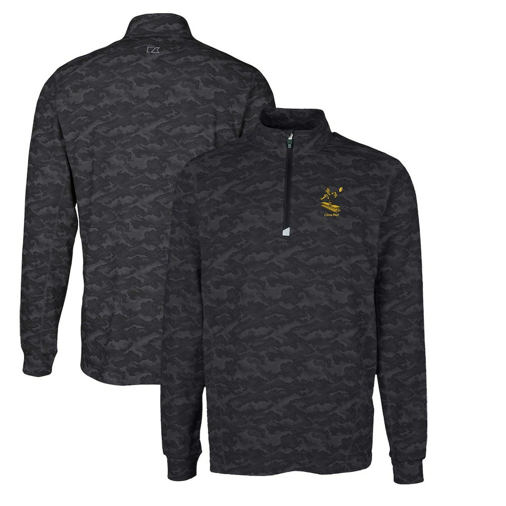 Pittsburgh Steelers Cutter & Buck Throwback Logo Big & Tall Traverse Camo Print Stretch Quarter-Zip Pullover Top Black | NFL