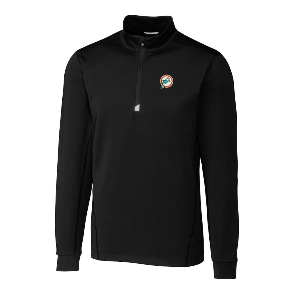 Miami Dolphins Cutter & Buck Throwback Logo Traverse Stretch Quarter-Zip Big & Tall Pullover Top Black | NFL