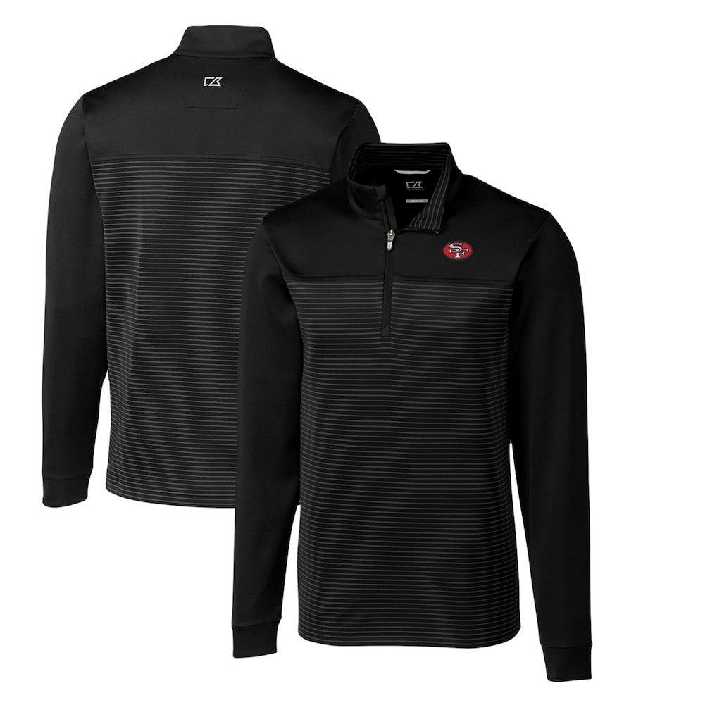 San Francisco 49ers Cutter & Buck Throwback Logo Traverse Stripe Stretch Quarter-Zip Big & Tall Pullover Top Black | NFL