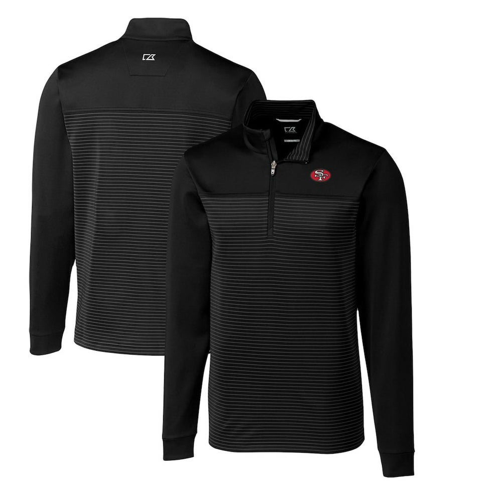 San Francisco 49ers Cutter & Buck Throwback Logo Traverse Stripe Stretch Quarter-Zip Big & Tall Pullover Top Black | NFL