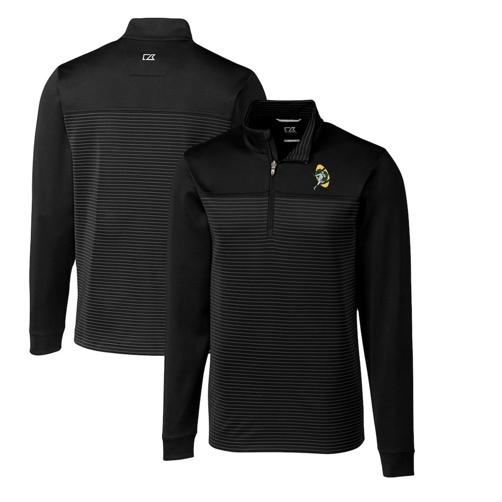 Green Bay Packers Cutter & Buck Throwback Logo Traverse Stripe Stretch Quarter-Zip Big & Tall Pullover Top Black | NFL
