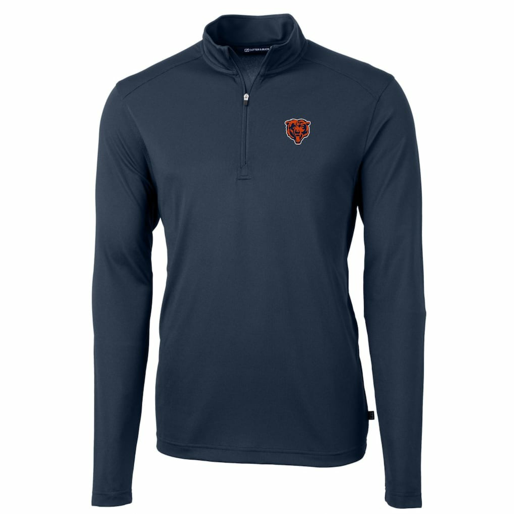 Chicago Bears Cutter & Buck Throwback Logo Virtue Eco Pique Recycled Quarter-Zip Big & Tall Pullover Top Navy | NFL