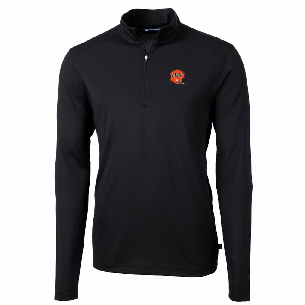 Cincinnati Bengals Cutter & Buck Throwback Logo Virtue Eco Pique Recycled Quarter-Zip Big & Tall Pullover Top Black | NFL