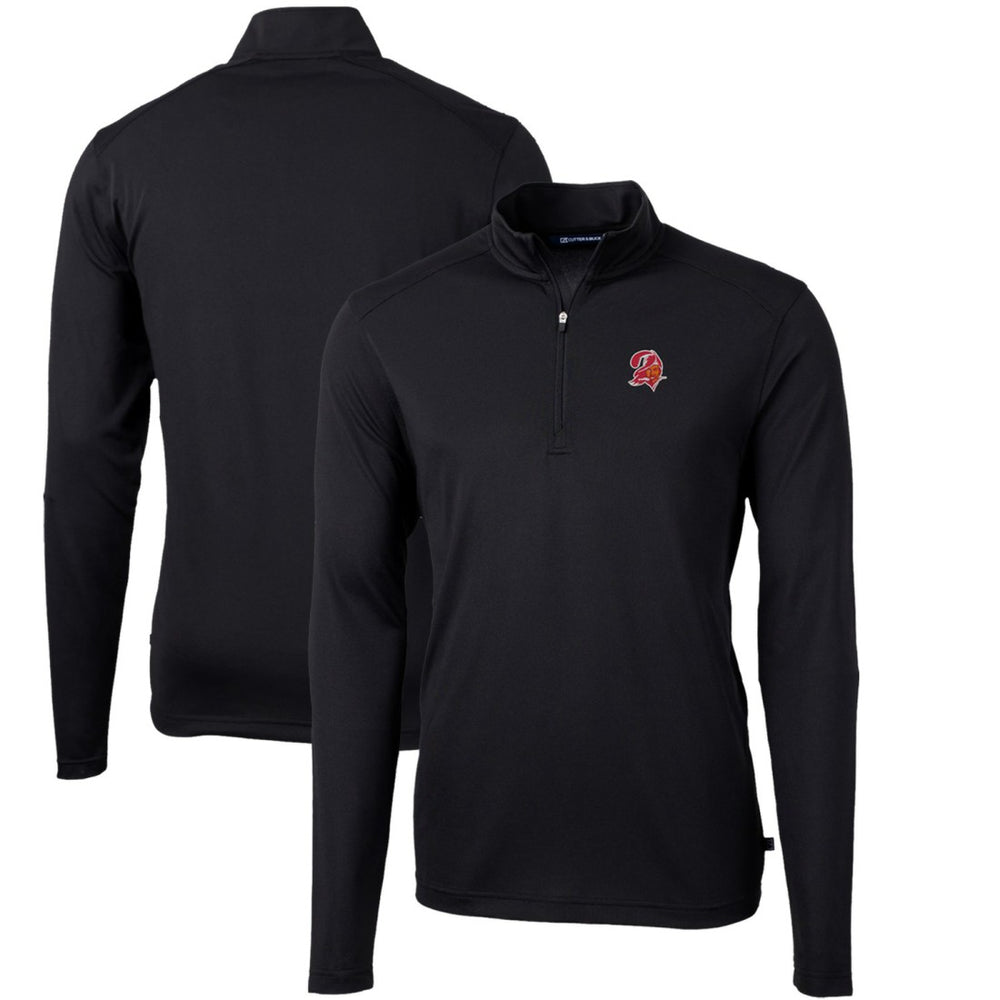 Tampa Bay Buccaneers Cutter & Buck Throwback Logo Virtue Eco Pique Recycled Quarter-Zip Big & Tall Pullover Top Black | NFL