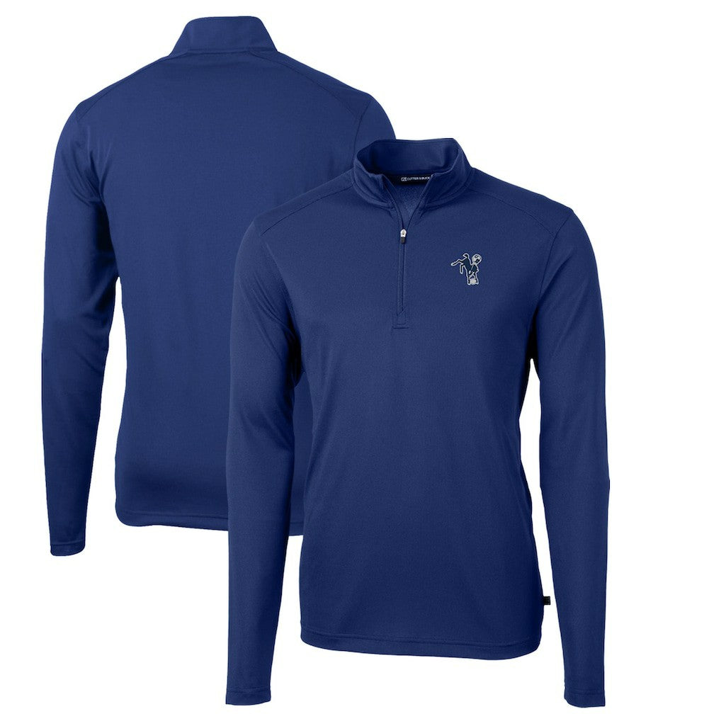 Indianapolis Colts Cutter & Buck Throwback Logo Virtue Eco Pique Recycled Quarter-Zip Big & Tall Pullover Top Royal | NFL