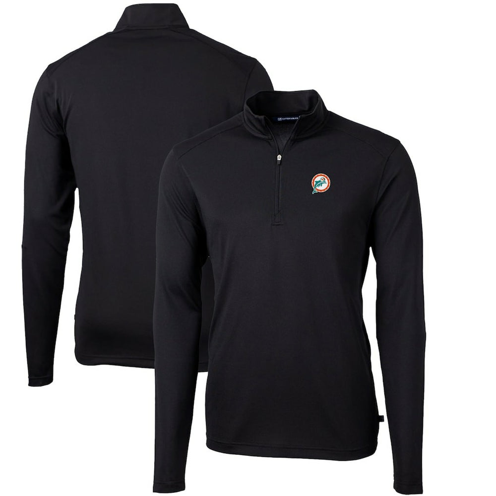 Miami Dolphins Cutter & Buck Throwback Logo Virtue Eco Pique Recycled Quarter-Zip Big & Tall Pullover Top Black | NFL