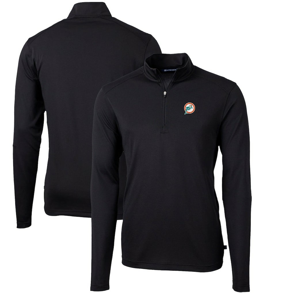 Miami Dolphins Cutter & Buck Throwback Logo Virtue Eco Pique Recycled Quarter-Zip Big & Tall Pullover Top Black | NFL