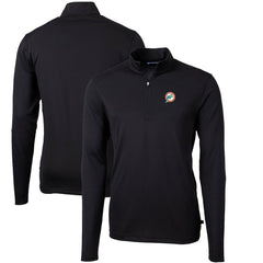 Miami Dolphins Cutter & Buck Throwback Logo Virtue Eco Pique Recycled Quarter-Zip Big & Tall Pullover Top Black | NFL