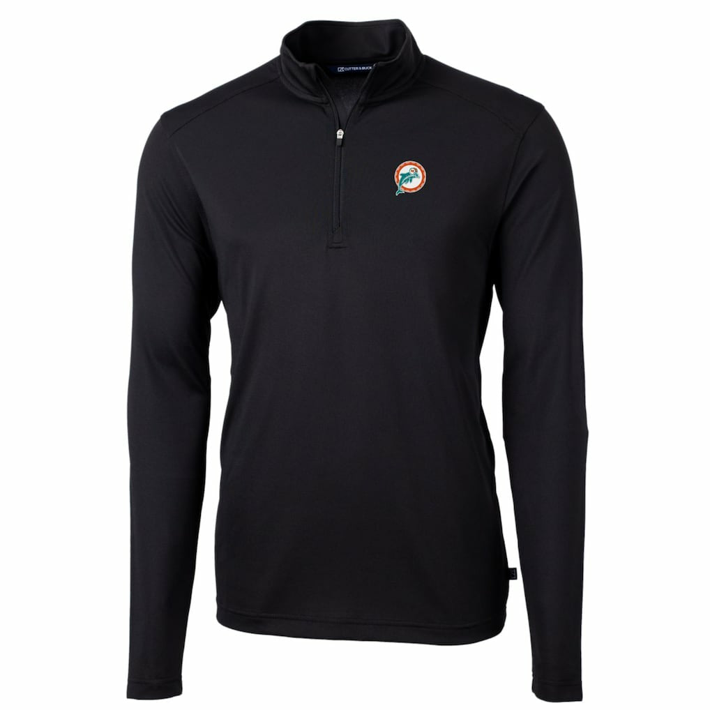 Miami Dolphins Cutter & Buck Throwback Logo Virtue Eco Pique Recycled Quarter-Zip Big & Tall Pullover Top Black | NFL