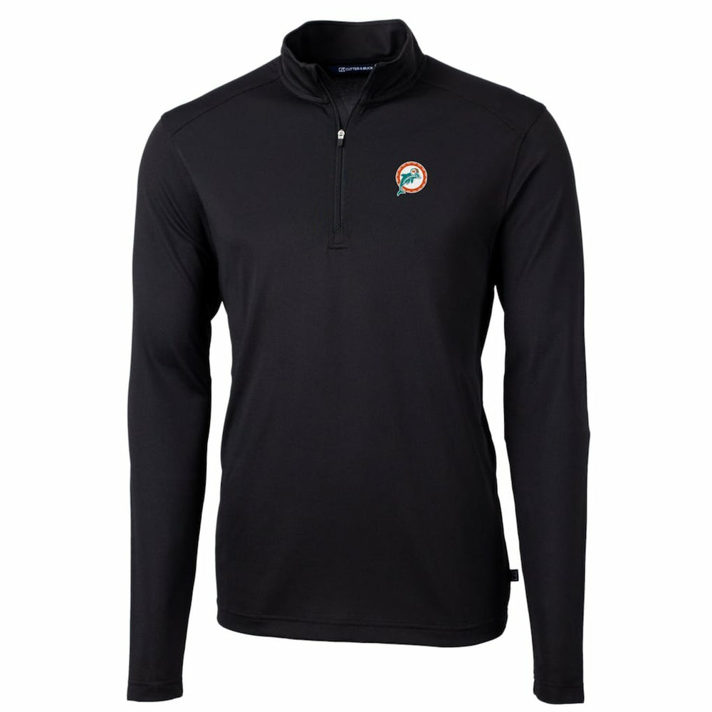 Miami Dolphins Cutter & Buck Throwback Logo Virtue Eco Pique Recycled Quarter-Zip Big & Tall Pullover Top Black | NFL