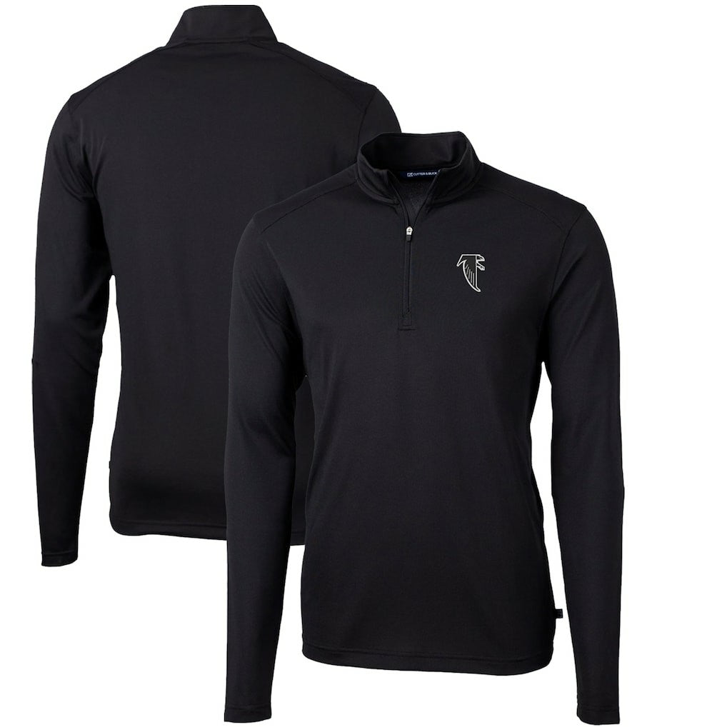 Atlanta Falcons Cutter & Buck Throwback Logo Virtue Eco Pique Recycled Quarter-Zip Big & Tall Pullover Top Black | NFL