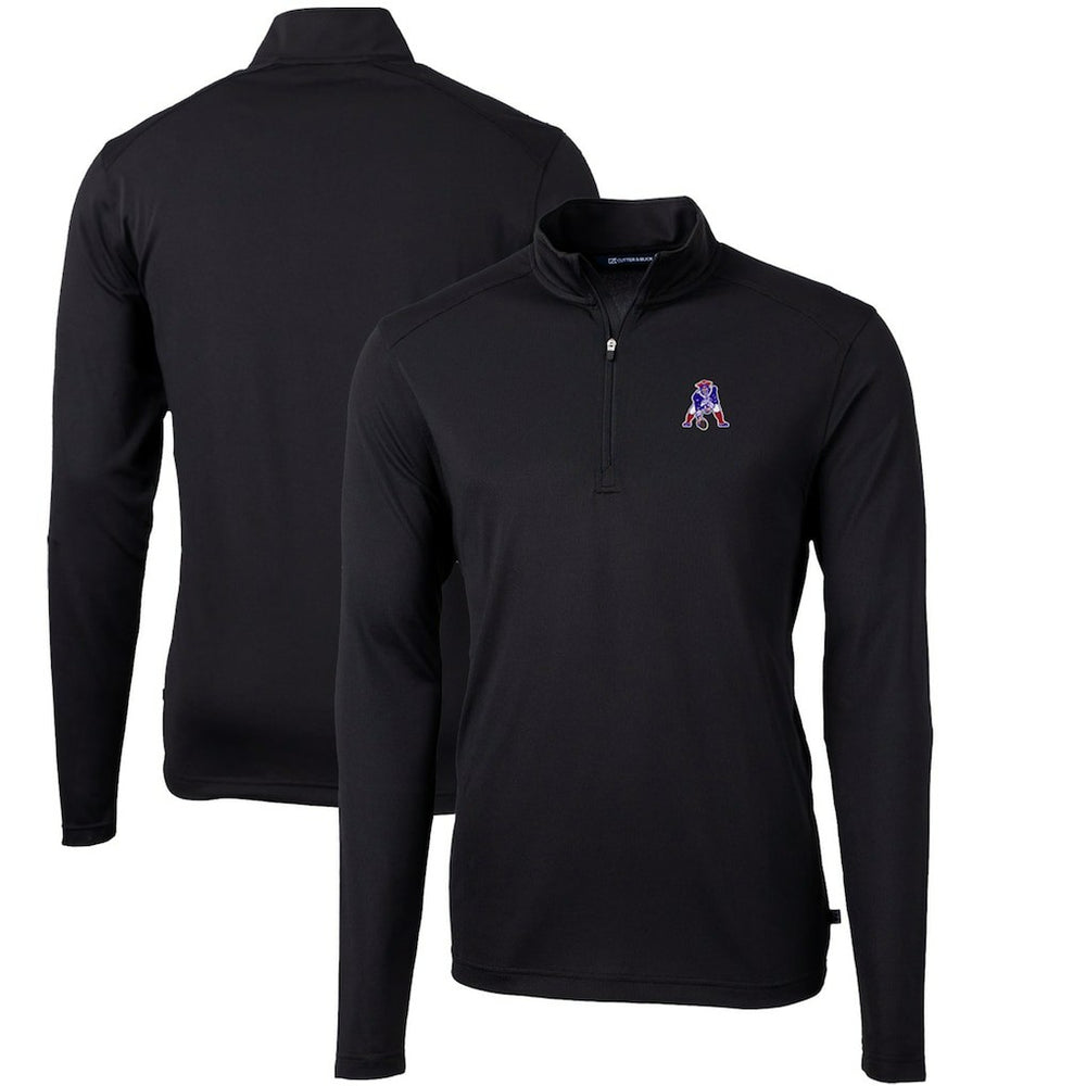 New England Patriots Cutter & Buck Throwback Logo Virtue Eco Pique Recycled Quarter-Zip Big & Tall Pullover Top Black | NFL