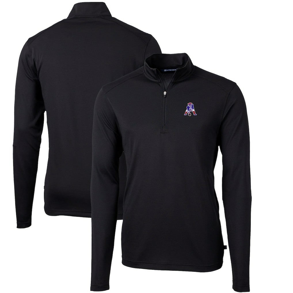 New England Patriots Cutter & Buck Throwback Logo Virtue Eco Pique Recycled Quarter-Zip Big & Tall Pullover Top Black | NFL