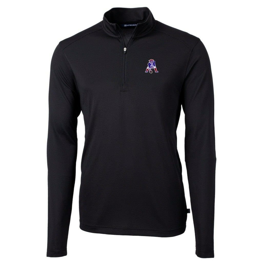 New England Patriots Cutter & Buck Throwback Logo Virtue Eco Pique Recycled Quarter-Zip Big & Tall Pullover Top Black | NFL