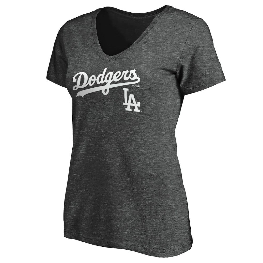 Los Angeles Dodgers Women's Team Lockup V-Neck T-Shirt - MLB