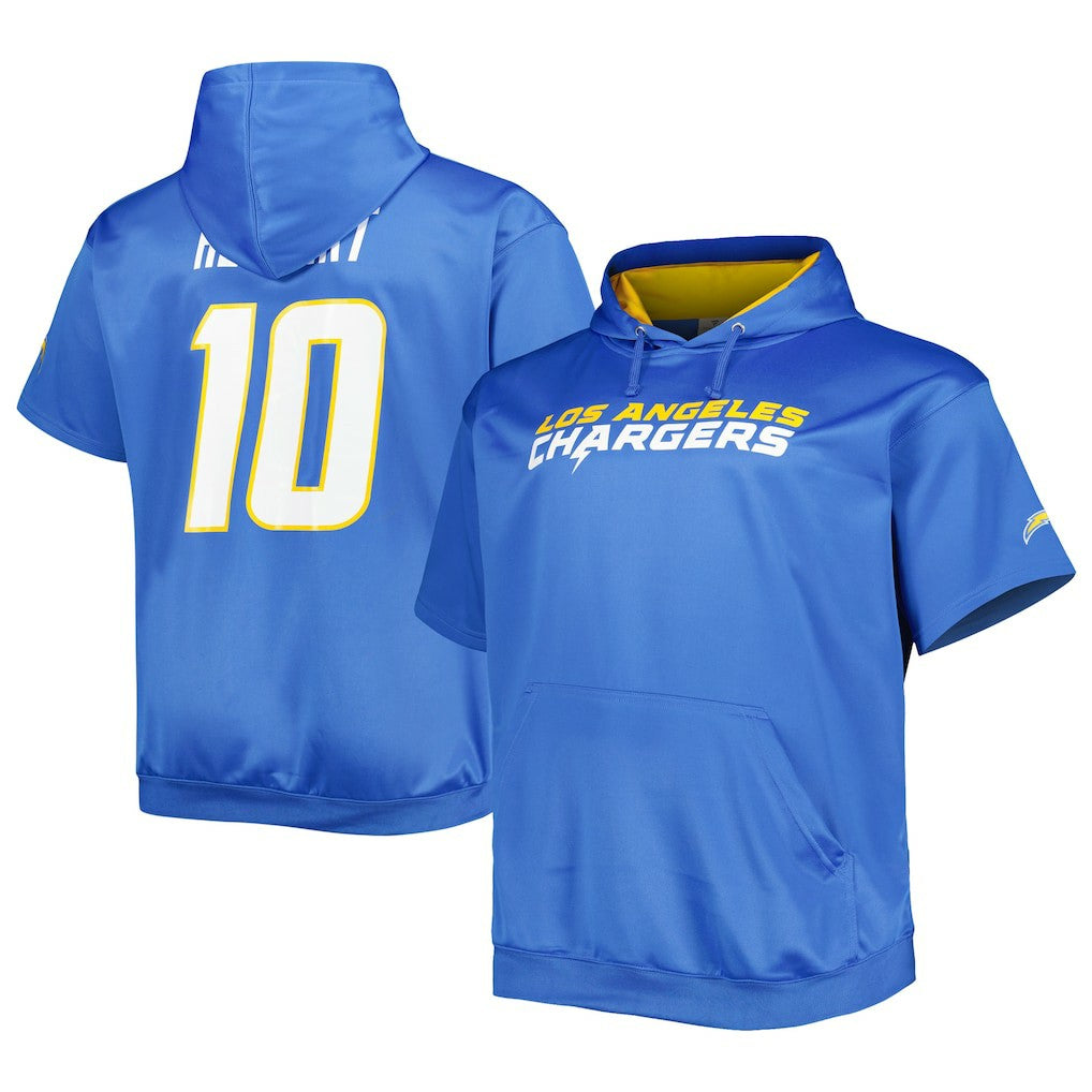 Justin Herbert Los Angeles Chargers Big & Tall Short Sleeve Pullover Hoodie Powder Blue | NFL